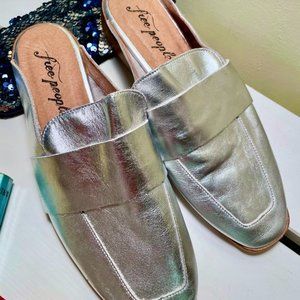 Free People Silver Leather Mules